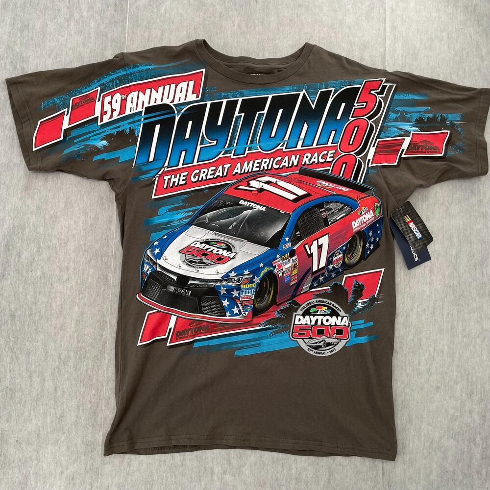 NASCAR Daytona 500 Shirt Adult Large Gray Total Print AOP Double Sided Men L NEW